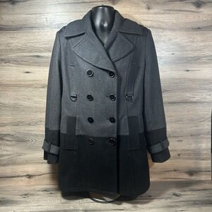 Apostophe Women's Wool Pea Coat Long Size Large Gray Black